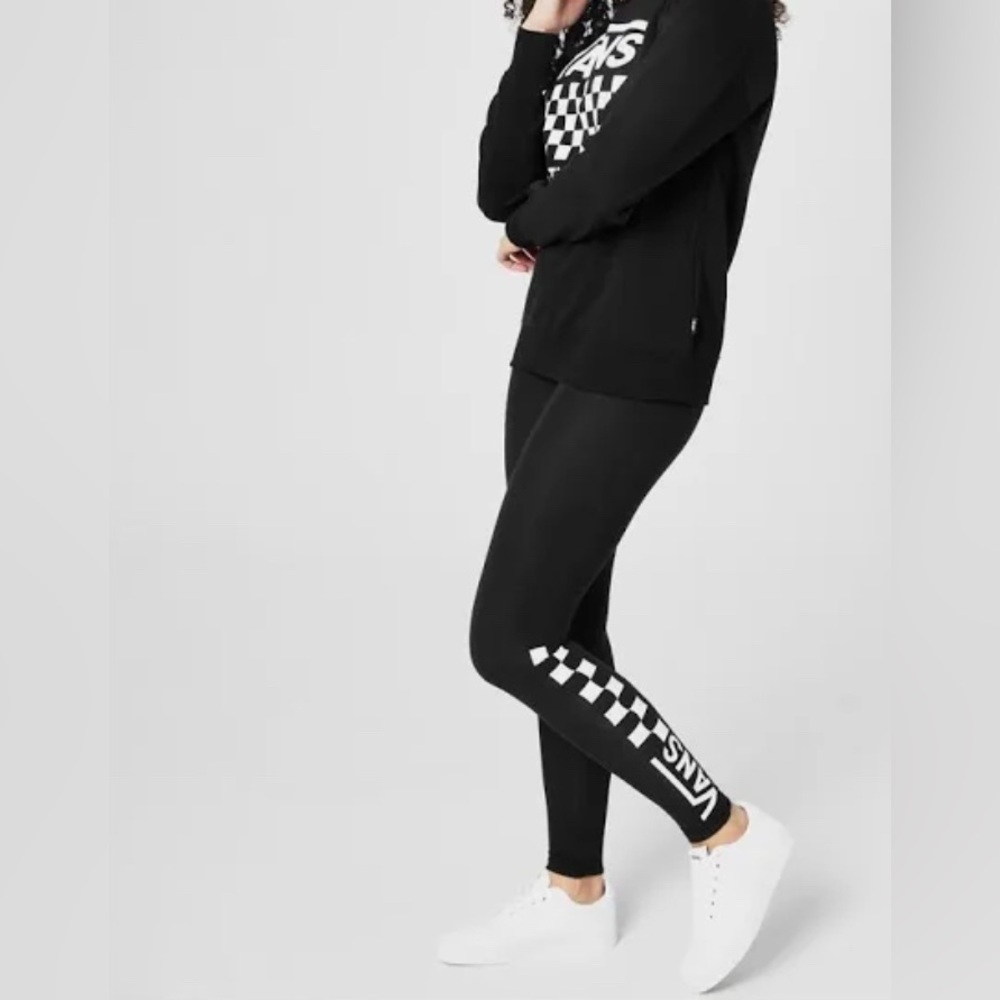Vans Black Leggings with White Checkered Logo